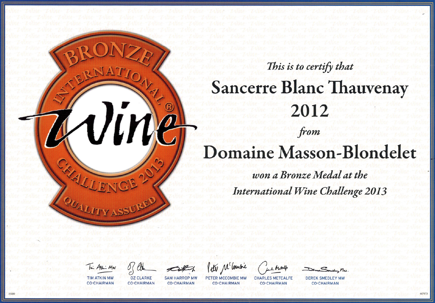 Domaine Masson-Blondelet - International Wine Challenge 2013 - Médaille de Bronze